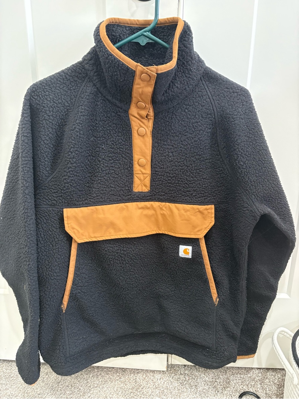 Carhartt Women’s Black Sherpa Zip Pullover with Brown Trim
